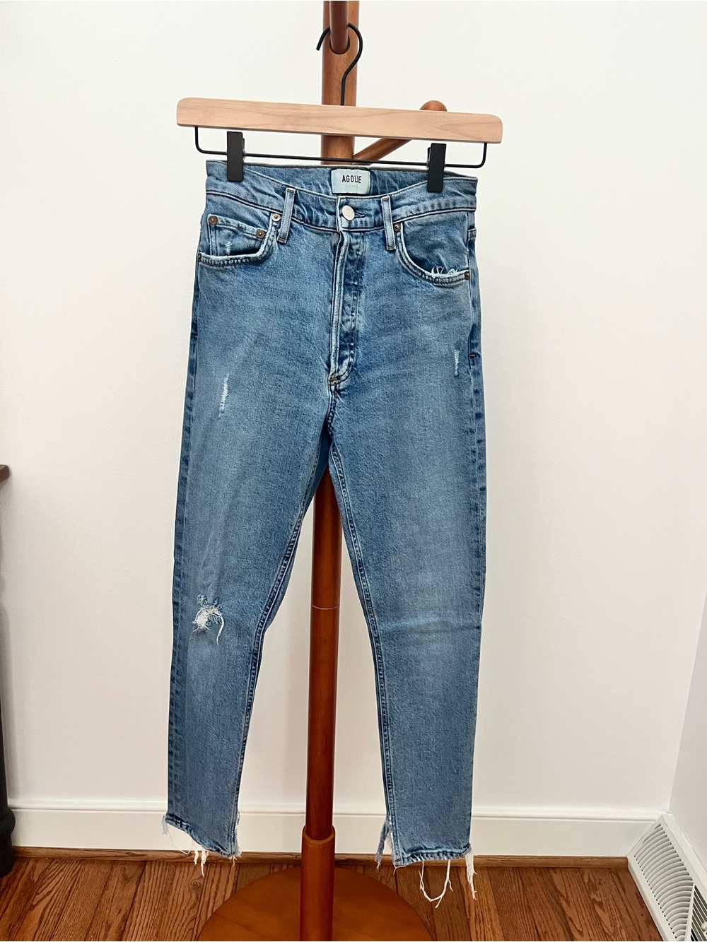 Agolde Women's Light Blue Stretchy Skinny Distressed Jeans